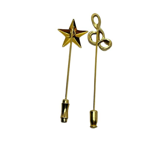Star Treble Clef Music Lapel Stick Pin Retro Women's Gold Tone Classic Set Of 2 - Picture 2 of 12